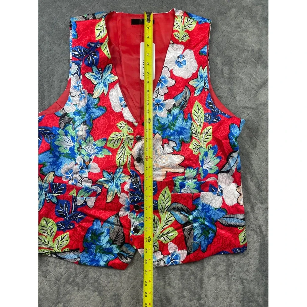VATPAVE Mens Floral Print Vest Red Blue Green Satin Look Slim Fit‎ Tuxedo Style